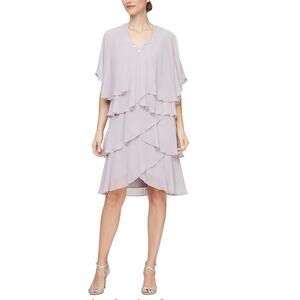 NWT S.L. Fashions Women's Chiffon Tier Jacket Dress Lavender Frost 6 Small